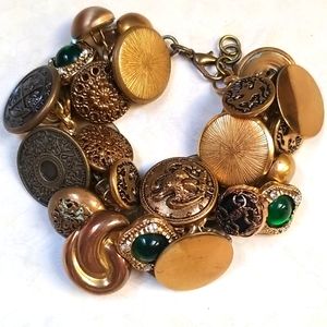 Vintage & Antique Brass Rhinestone Button Bracelet